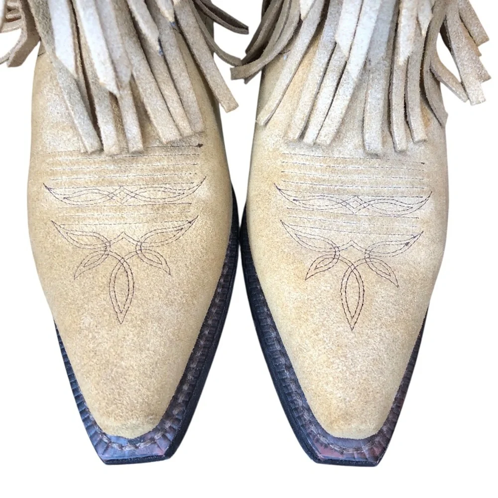 Dingo Tres Fringe Western Boots Womens Size 8 Suede Leather Cowgirl Neutral - Picture 4 of 13